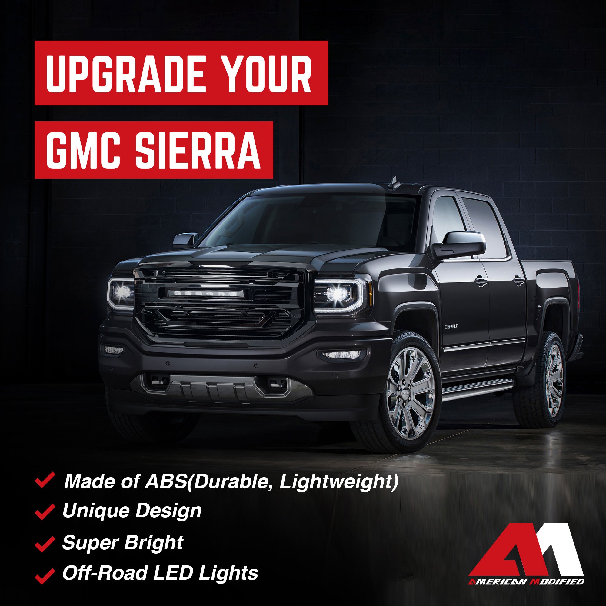 AMERICAN MODIFIED Armor Grille for 2016 to 2018 GMC Sierra 1500, Glossy Black - VMInnovations