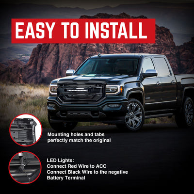 AMERICAN MODIFIED Armor Grille for 2016 to 2018 GMC Sierra 1500, Glossy Black - VMInnovations