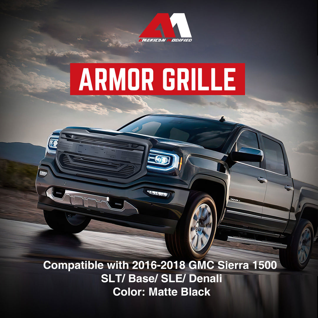 AMERICAN MODIFIED Armor Grille for 16-18 GMC Sierra 1500, Matte Black (Open Box)