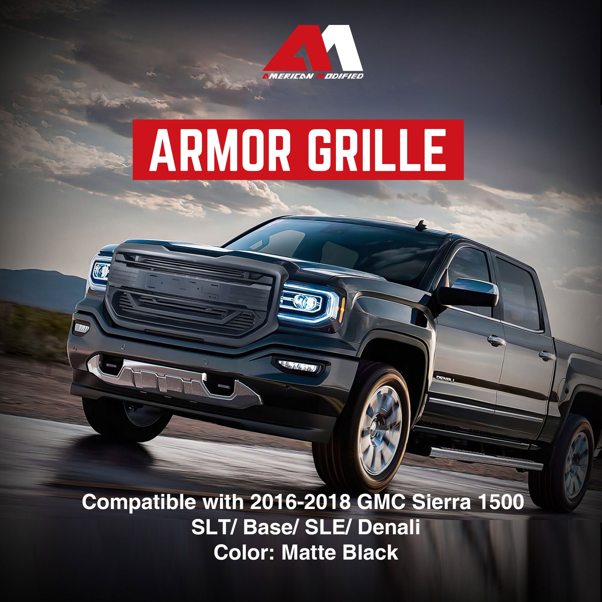 AMERICAN MODIFIED Armor Grille for 16-18 GMC Sierra 1500, Matte Black (Open Box) - VMInnovations