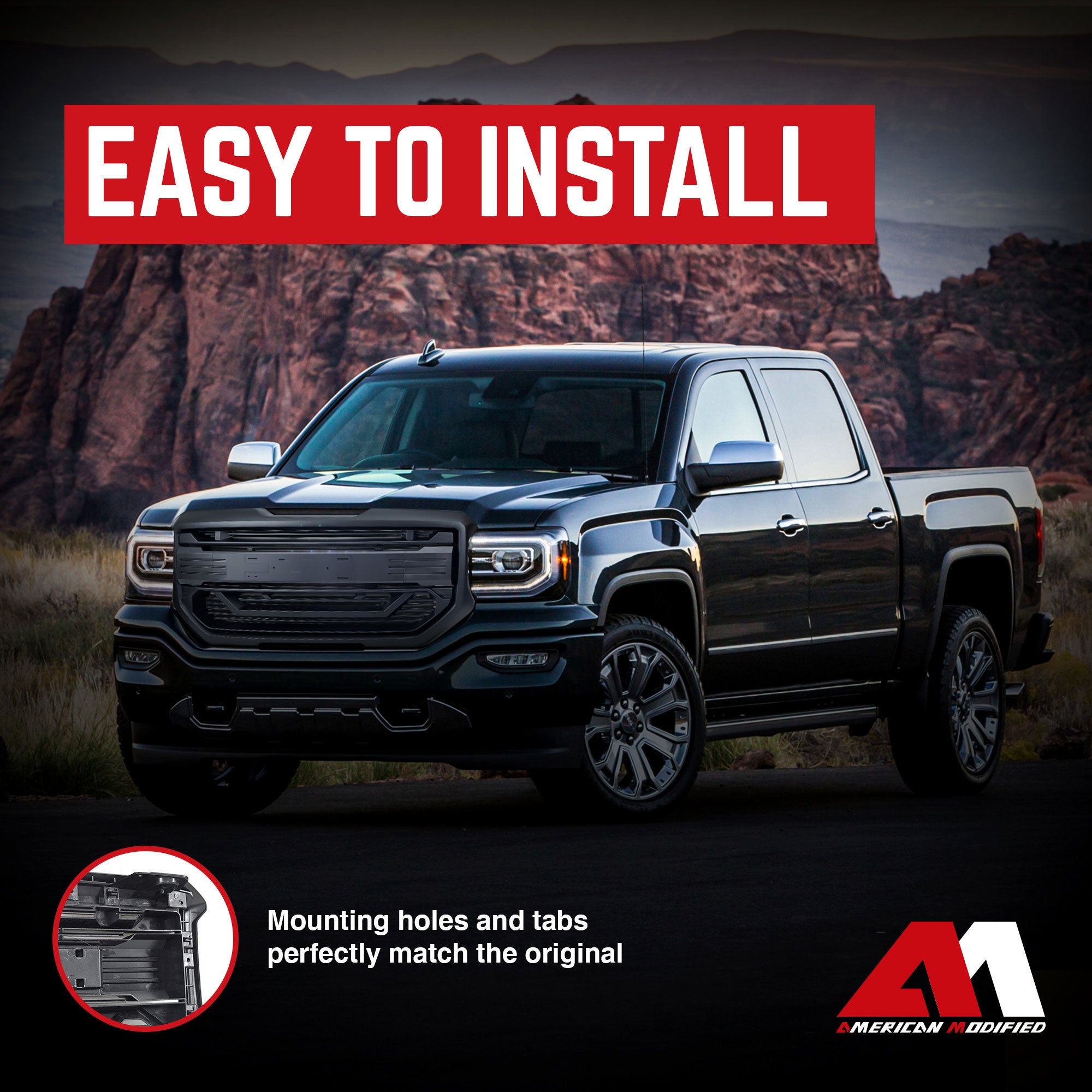 AMERICAN MODIFIED Armor Grille for 16-18 GMC Sierra 1500, Matte Black (Open Box) - VMInnovations