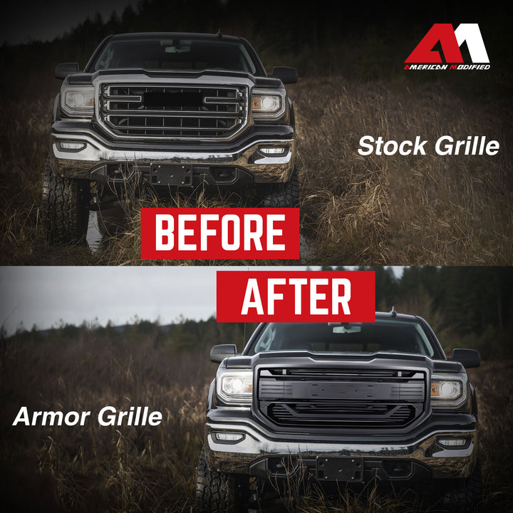 AMERICAN MODIFIED Armor Grille for 16-18 GMC Sierra 1500, Matte Black (Open Box)