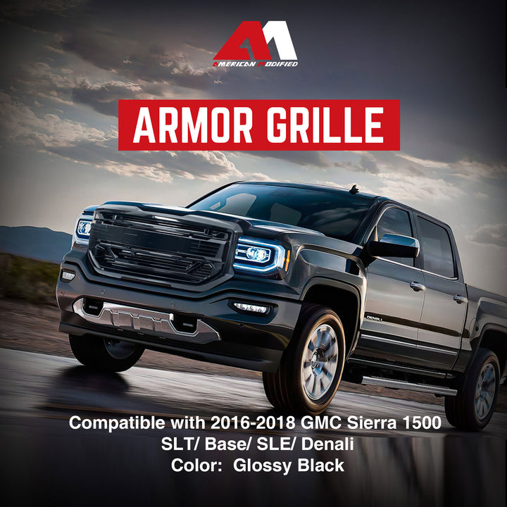 AMERICAN MODIFIED Armor Grille for 2016 to 2018 GMC Sierra 1500, Black(Open Box)