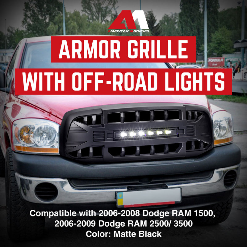 AMERICAN MODIFIED Armor Grille for 2006 to 2008 Dodge Ram 1500, Matte Black