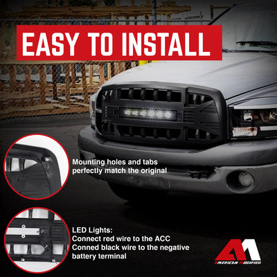 AMERICAN MODIFIED Armor Grille for 06-08 Dodge Ram 1500, Matte Black (For Parts) - VMInnovations