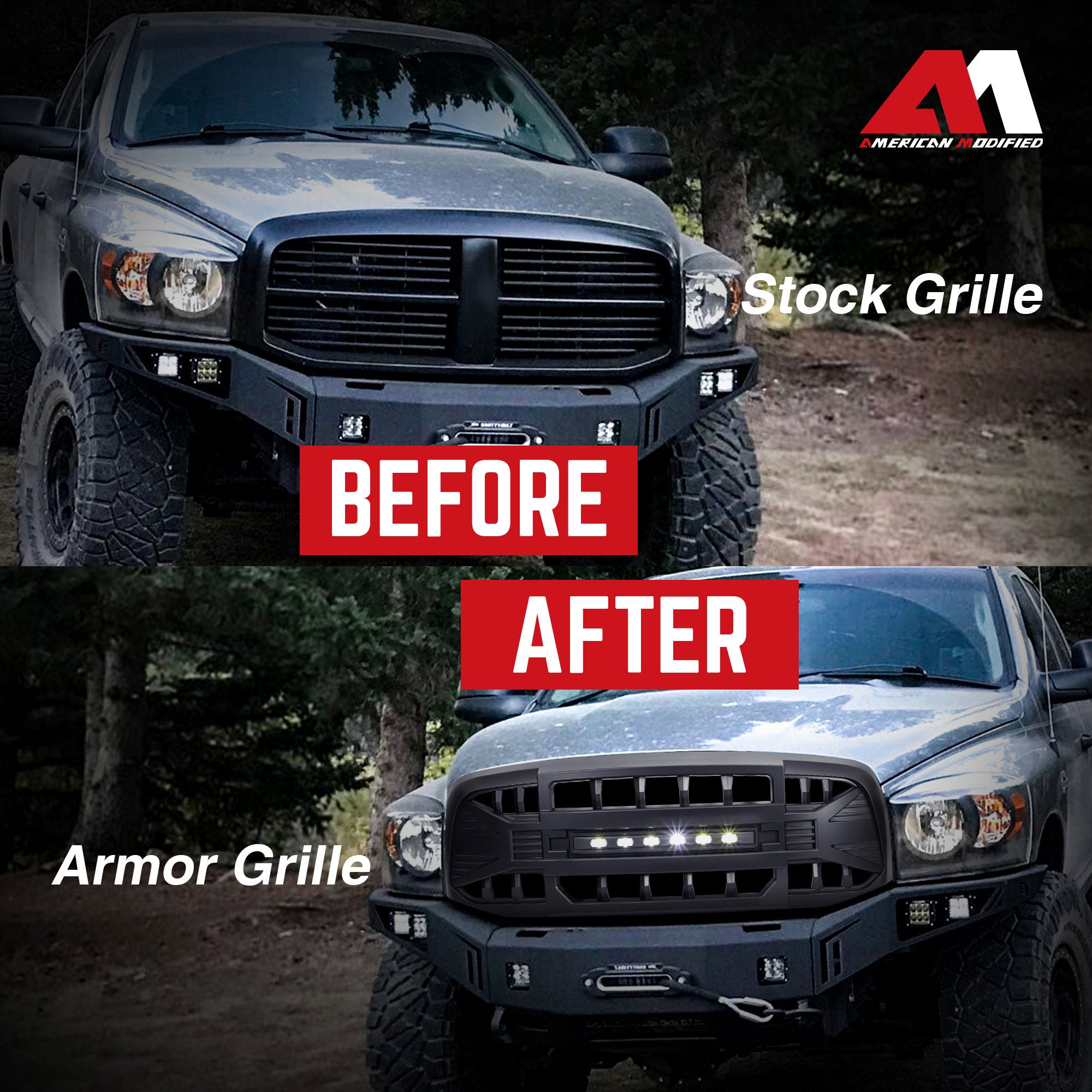 AMERICAN MODIFIED Armor Grille for 06-08 Dodge Ram 1500, Matte Black (For Parts) - VMInnovations