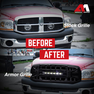 AMERICAN MODIFIED Armor Grille for 2006 to 2008 Dodge Ram 1500, Glossy Black - VMInnovations