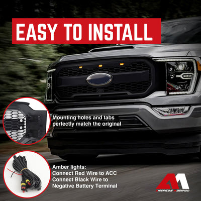 AMERICAN MODIFIED Raptor Style Mesh Grill for 2021-2023 Ford F150, Matte Black - VMInnovations