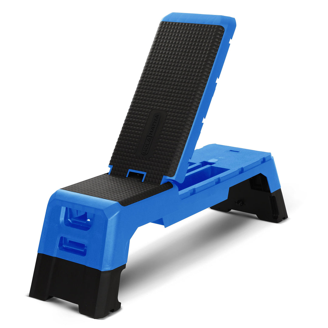 HolaHatha Multifunctional Fitness Aerobic Deck with Storage Compartment, Blue