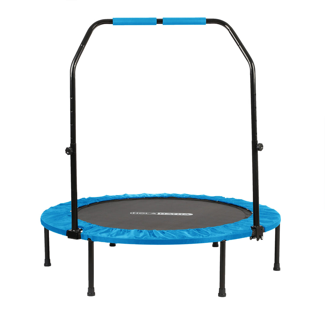 HolaHatha 48 Inch Foldable Mini Fitness Trampoline with Adjustable Handle, Blue