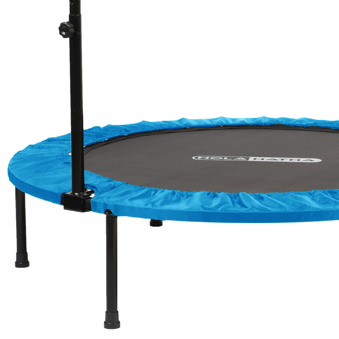 HolaHatha 48 Inch Foldable Mini Fitness Trampoline with Adjustable Handle, Blue