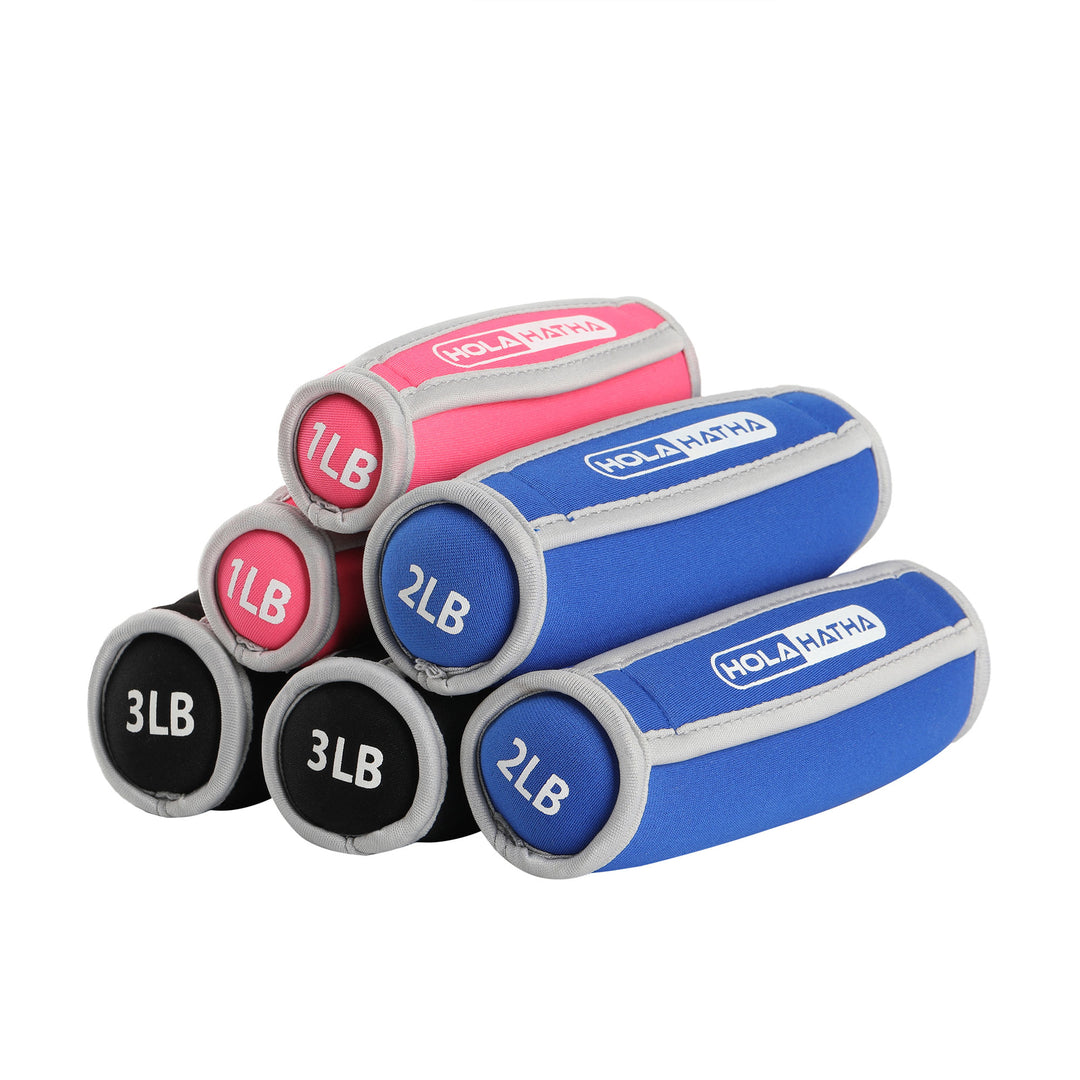 HolaHatha Soft Hand Weights Strength Training Equipment 1, 2, and 3 Pound Sets