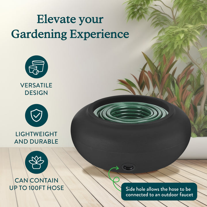 The HC Companies 21 Inch Garden Hose Planter Pot, Black (Open Box) - VMInnovations