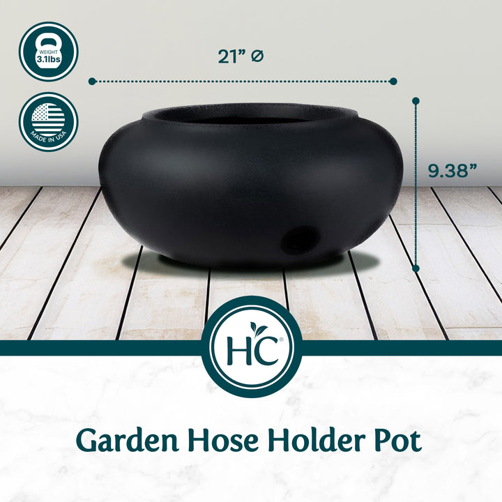 The HC Companies 21 Inch Garden Hose Planter Pot, Black (Open Box)