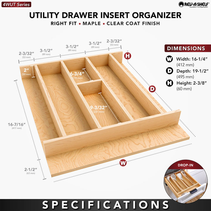 Rev-A-Shelf Natural Maple Right Size Utensil Drawer Insert, 16 1/4" x 19 1/2" - VMInnovations