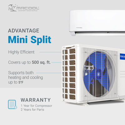 MRCOOL Advantage 12,000 BTU Ductless Inverter Wall Mount Heat Pump System, White - VMInnovations