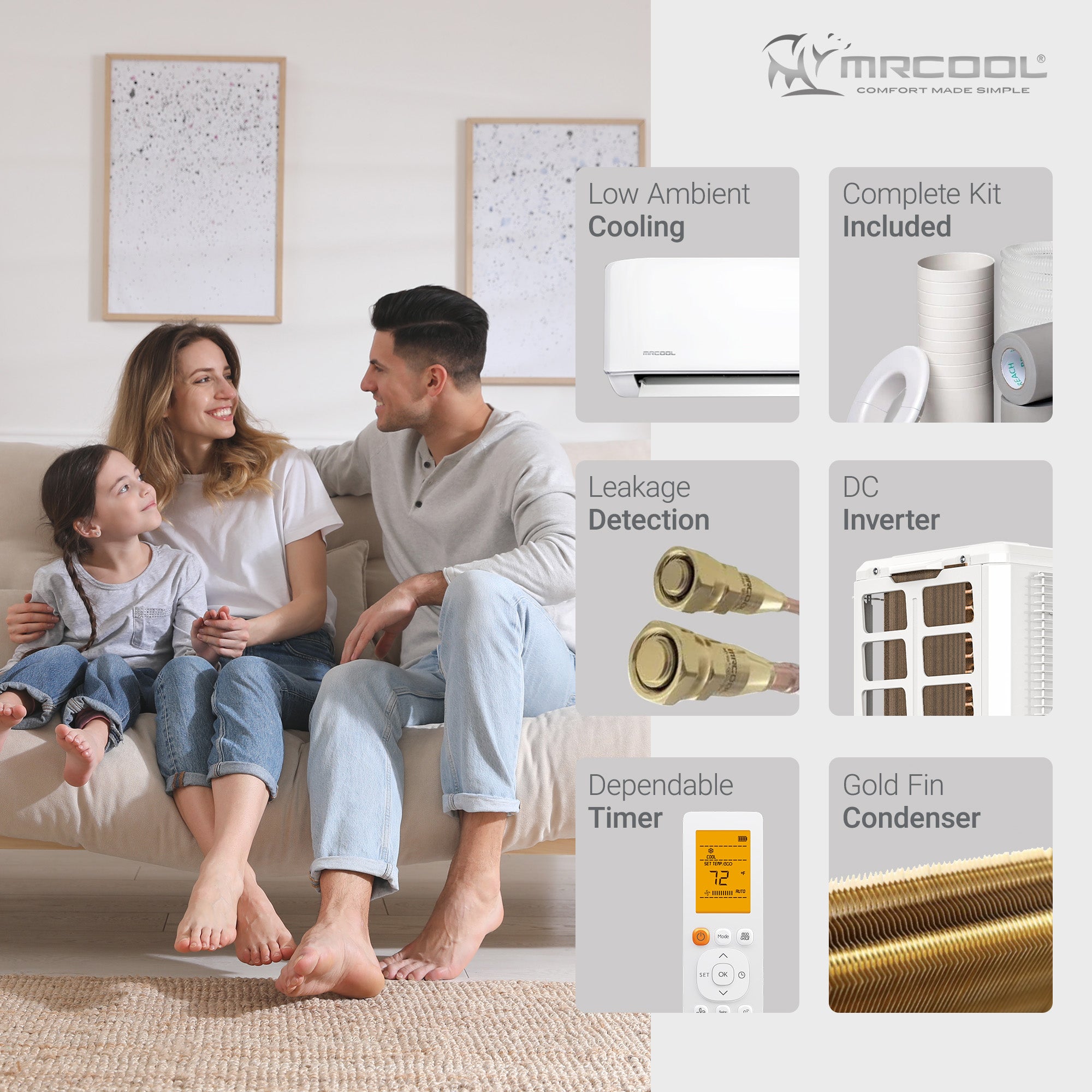 MRCOOL Advantage 12,000 BTU Ductless Inverter Wall Mount Heat Pump System, White - VMInnovations