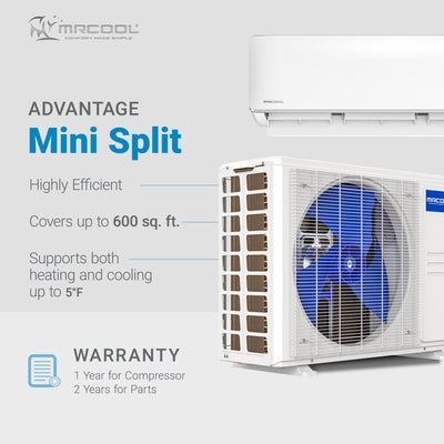 MRCOOL Advantage 12,000 BTU Ductless Inverter Wall Mount Heat Pump System, White - VMInnovations