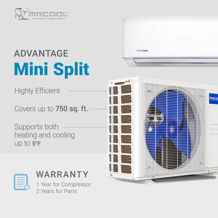 MRCOOL Advantage 18,000 BTU Ductless Inverter Wall Mount Heat Pump System, White - VMInnovations
