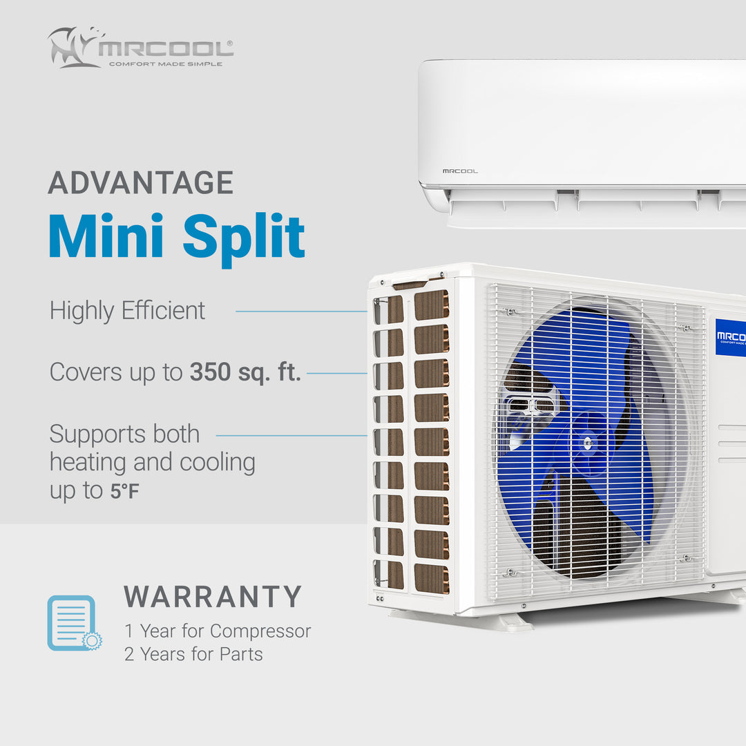 MRCOOL Advantage 9,000 BTU Ductless Inverter Wall Mount Heat Pump System, White - VMInnovations