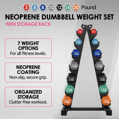 HolaHatha 146 Pound Neoprene Dumbbell Full Body Weight Set with Storage Rack - VMInnovations