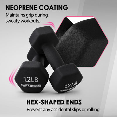 HolaHatha 146 Pound Neoprene Dumbbell Full Body Weight Set with Storage Rack - VMInnovations