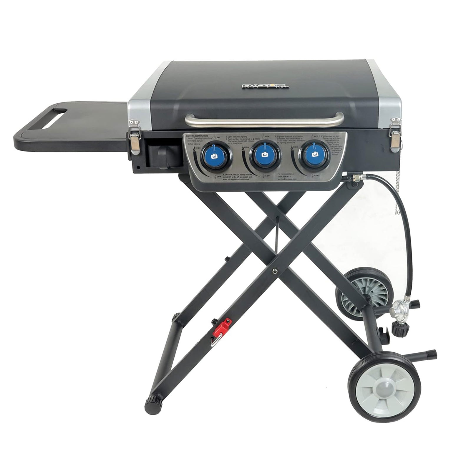 Razor Stainless Steel 3 Burner Griddle Grill with Portable Cart and Side Shelf - VMInnovations