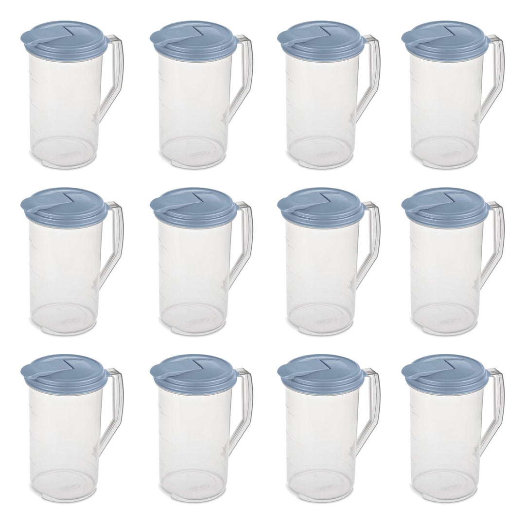 Sterilite 2 Quart Plastic Hinged Pitcher with Comfort Grip Handle, Blue, 12-Pack