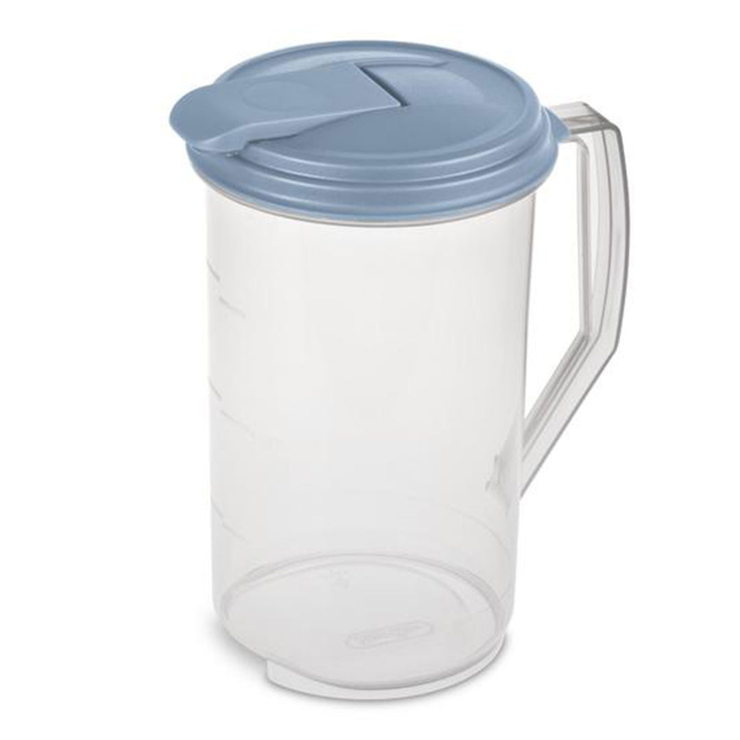 Sterilite 2 Quart Plastic Hinged Pitcher with Comfort Grip Handle, Blue, 12-Pack