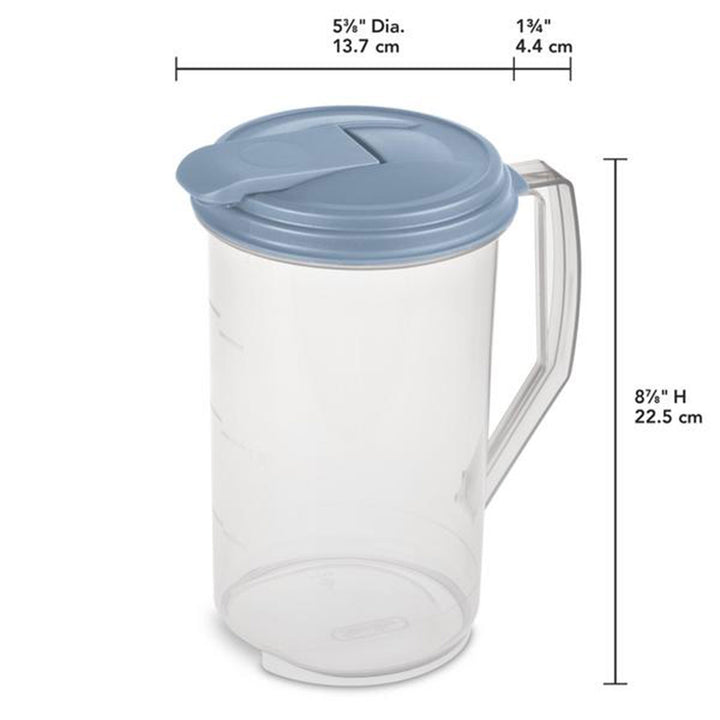 Sterilite 2 Quart Plastic Hinged Pitcher with Comfort Grip Handle, Blue, 12-Pack