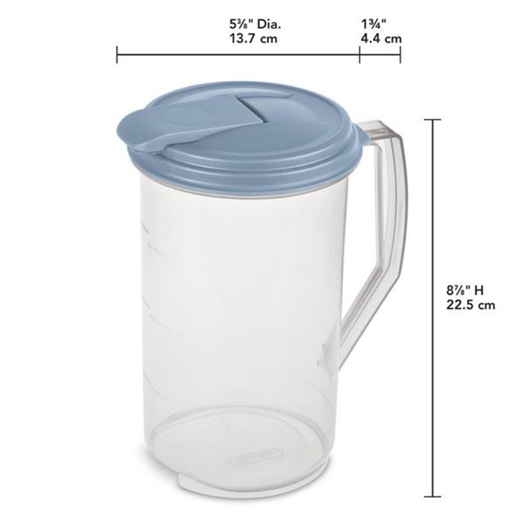 Sterilite 2 Quart Plastic Hinged Pitcher with Comfort Grip Handle, Blue, 6-Pack