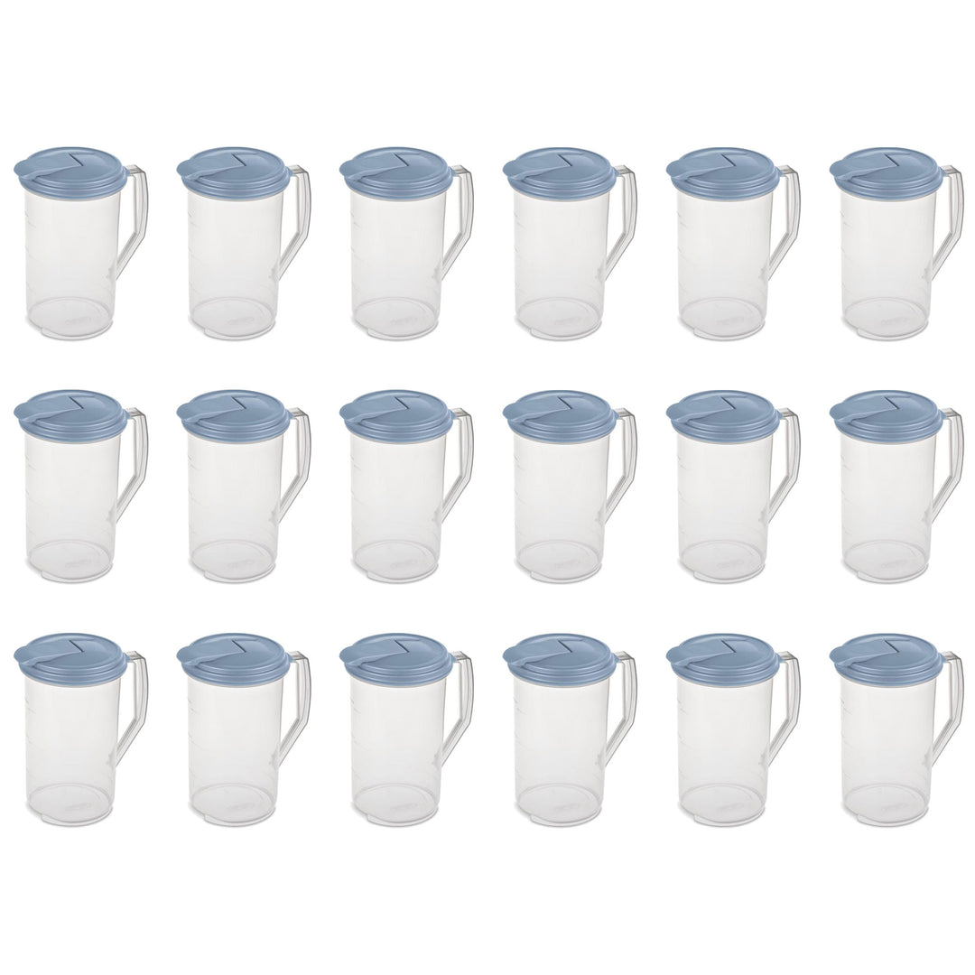 Sterilite 2 Quart Plastic Hinged Pitcher with Comfort Grip Handle, Blue, 18-Pack