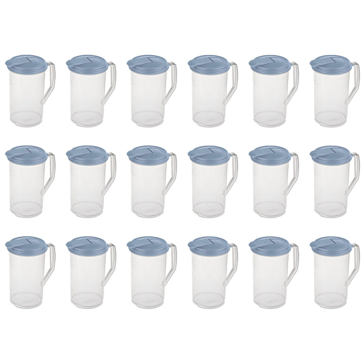 Sterilite 2 Quart Plastic Hinged Pitcher with Comfort Grip Handle, Blue, 18-Pack