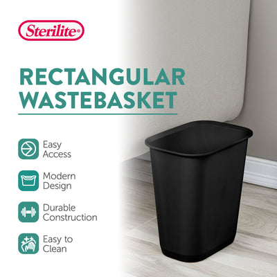 Sterilite 3 Gallon Rectangular Wastebasket Small Home Trash Bin, 16 Pack, Black