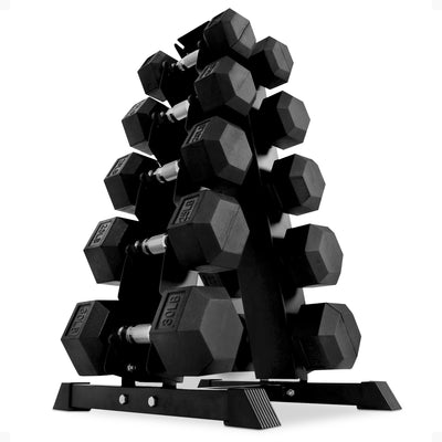 BalanceFrom Signature Alloy Steel 200 lb Rubber Encased Hex Dumbbell Set, Black - VMInnovations