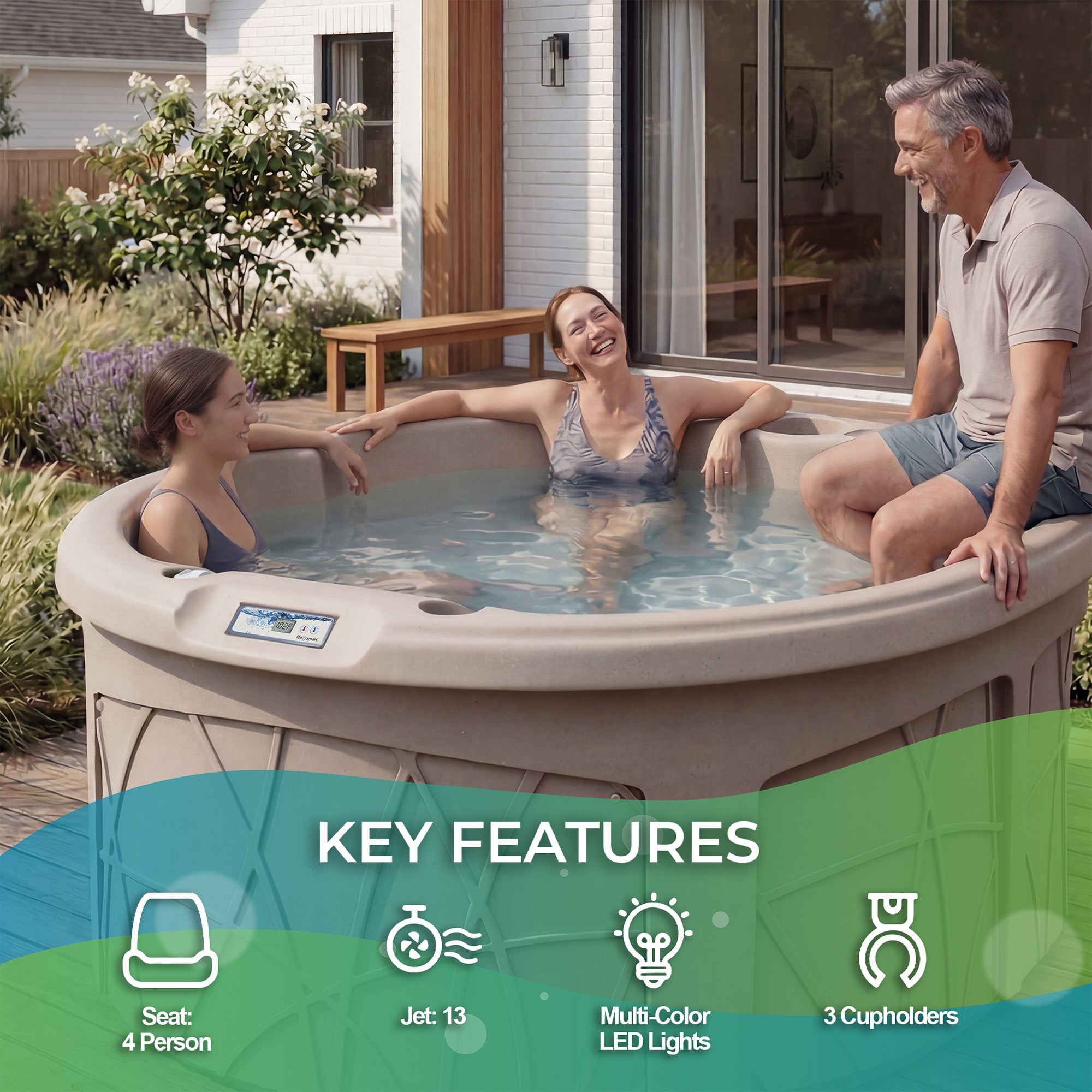 LifeSmart Key Largo Hot Tub Spa with 110 Volt Plug and Play and LED Light, Sand