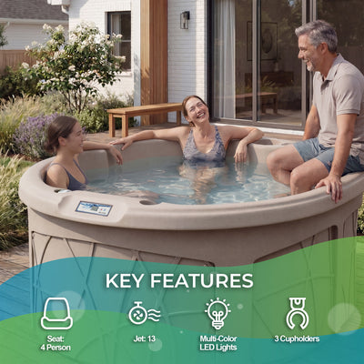 LifeSmart Key Largo Hot Tub Spa with 110 Volt Plug and Play and LED Light, Sand