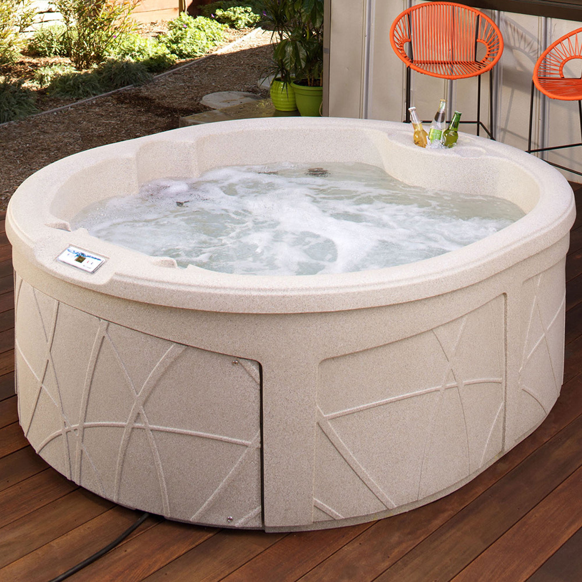 LifeSmart Largo Hot Tub Spa w/110 Volt Plug and Play & LED Light, Sand(Open Box) - VMInnovations