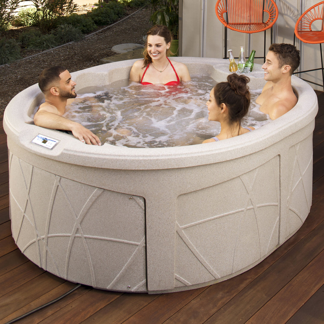 LifeSmart Key Largo Hot Tub Spa with 110 Volt Plug and Play and LED Light, Sand