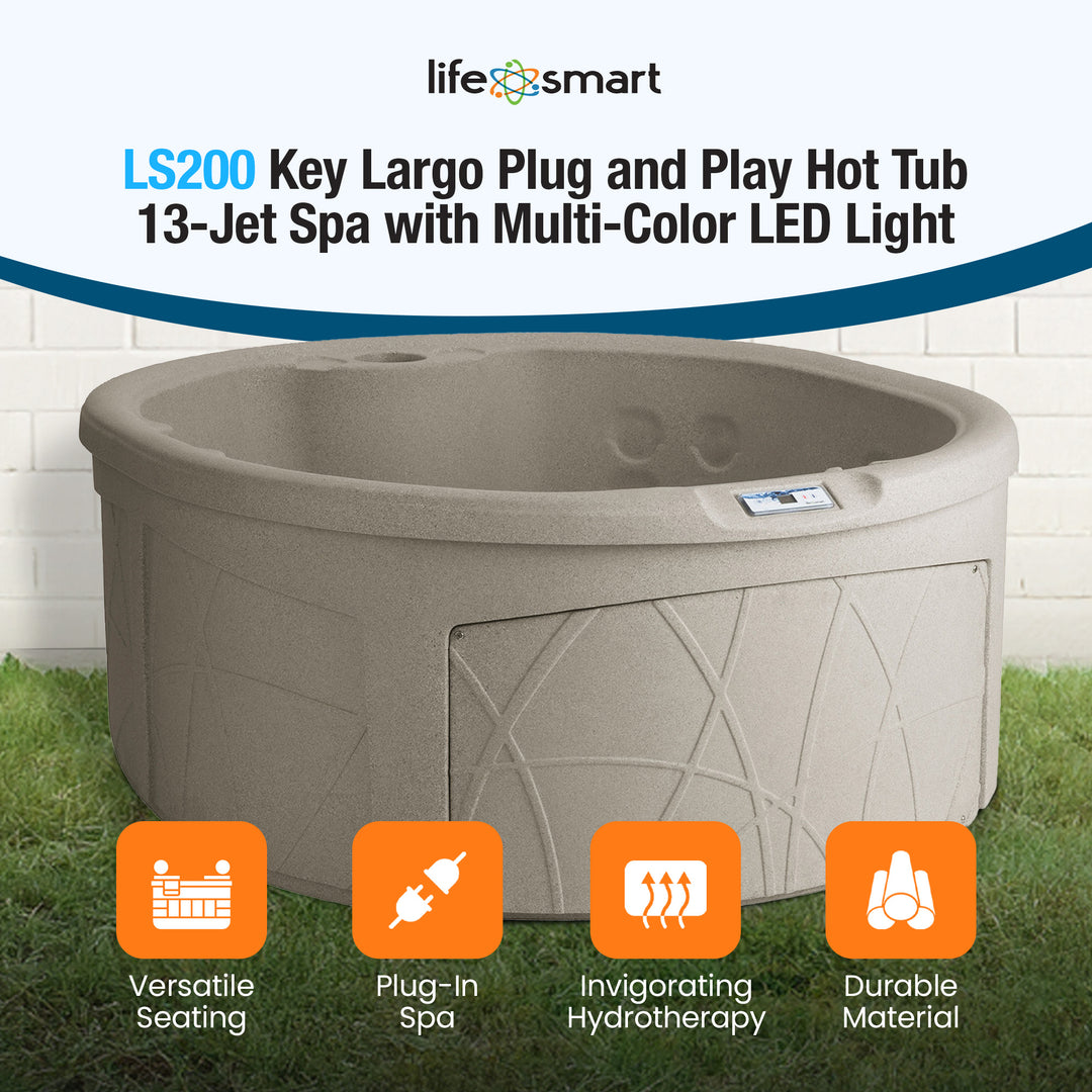 LifeSmart Key Largo Hot Tub Spa with 110 Volt Plug and Play and LED Light, Sand