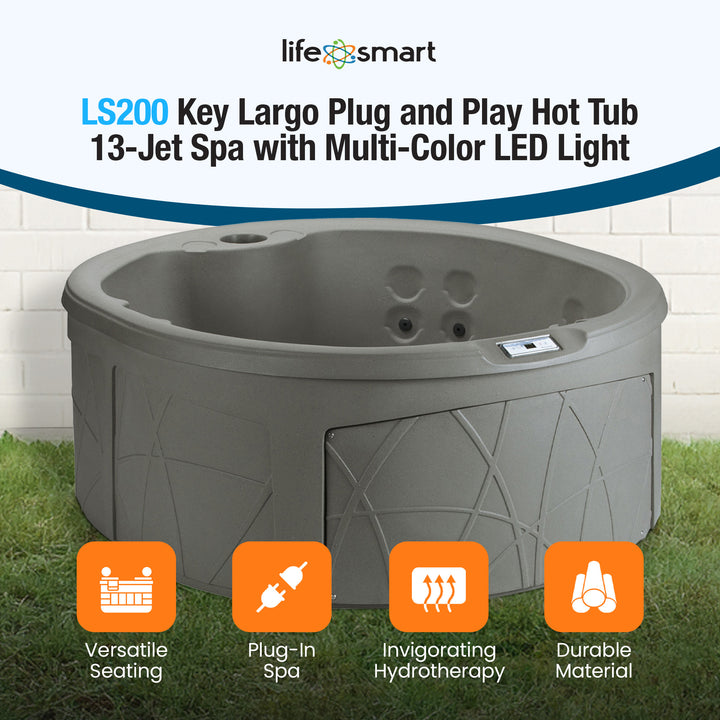 LifeSmart Key Largo Hot Tub Spa with 110 Volt Plug and Play and LED Light, Taupe