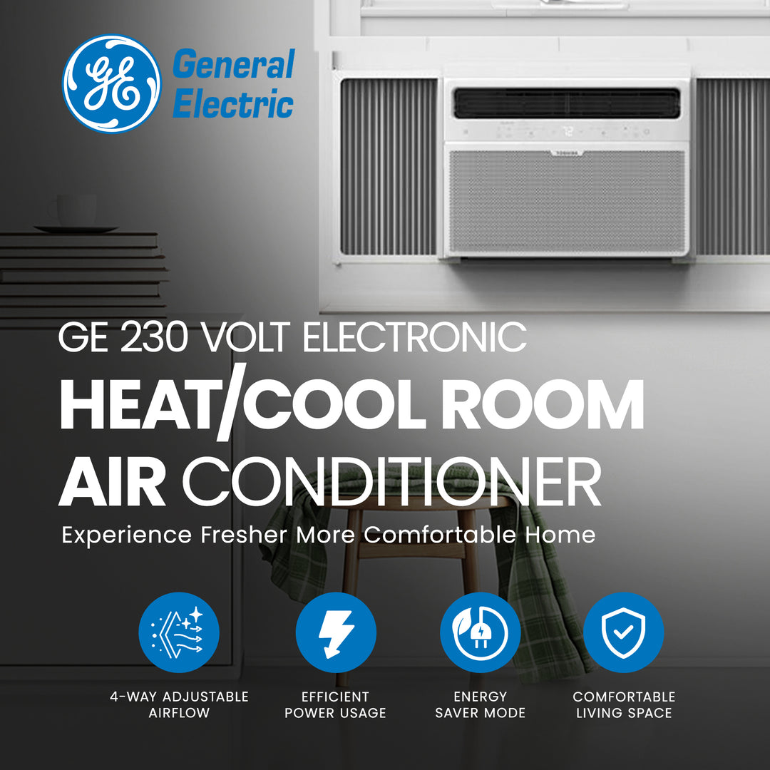 GE 230V Electronic Heat/Cool Room Air Conditioner Cools 550 Sq Ft (Refurbished)