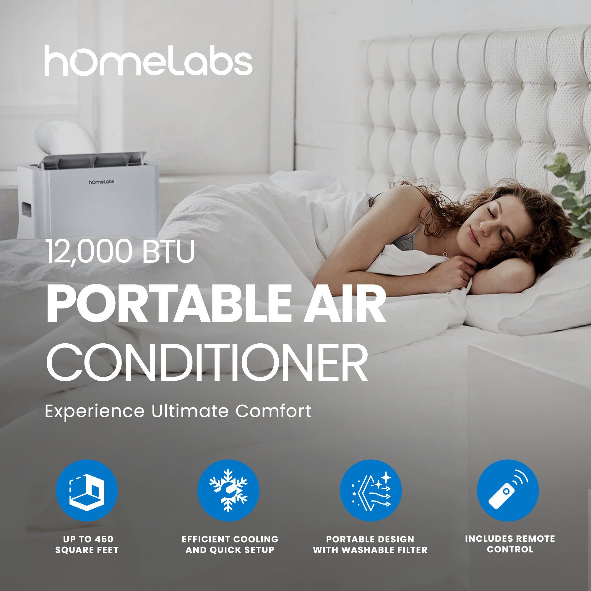 hOmeLabs 12,000 BTU Portable Air Conditioner with Washable Filter and Controller - VMInnovations