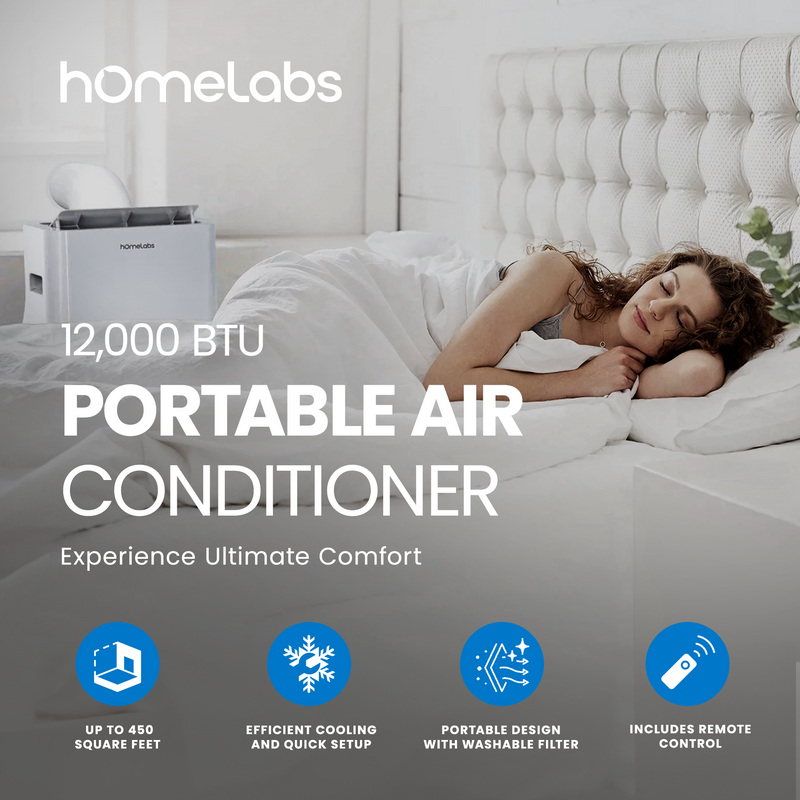 hOmeLabs 12,000 BTU Portable Air Conditioner with Washable Filter and Controller