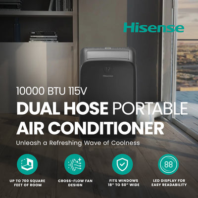 Hisense 10000 BTU 115V Dual Hose Portable Air Conditioner with Heat & Window Kit (Refurbished)