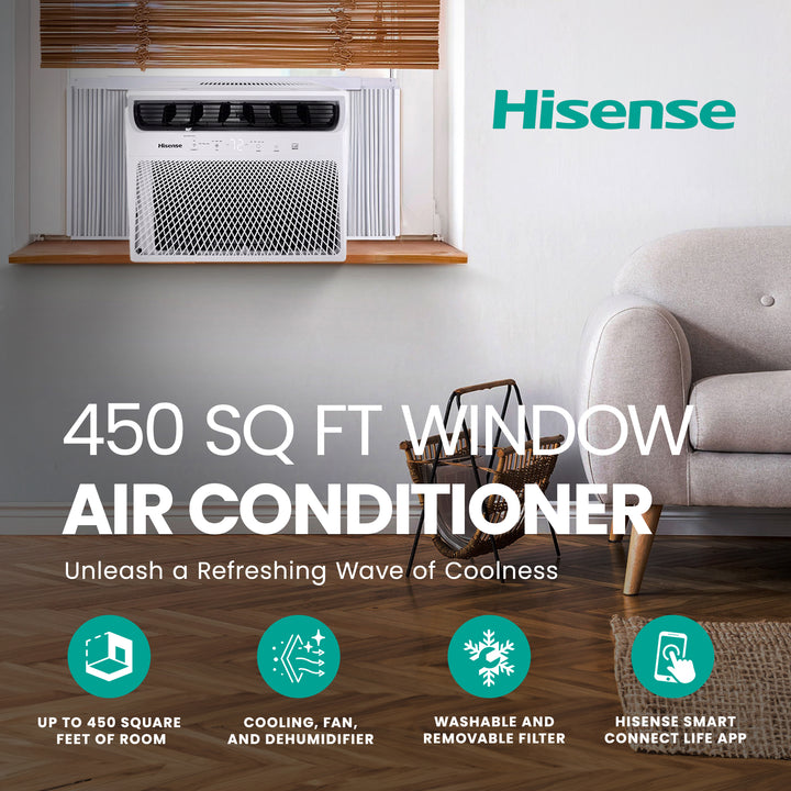 Hisense 450 Sq ft Window Air Conditioner w/Remote, 3 Modes & 4 Way Air Direction