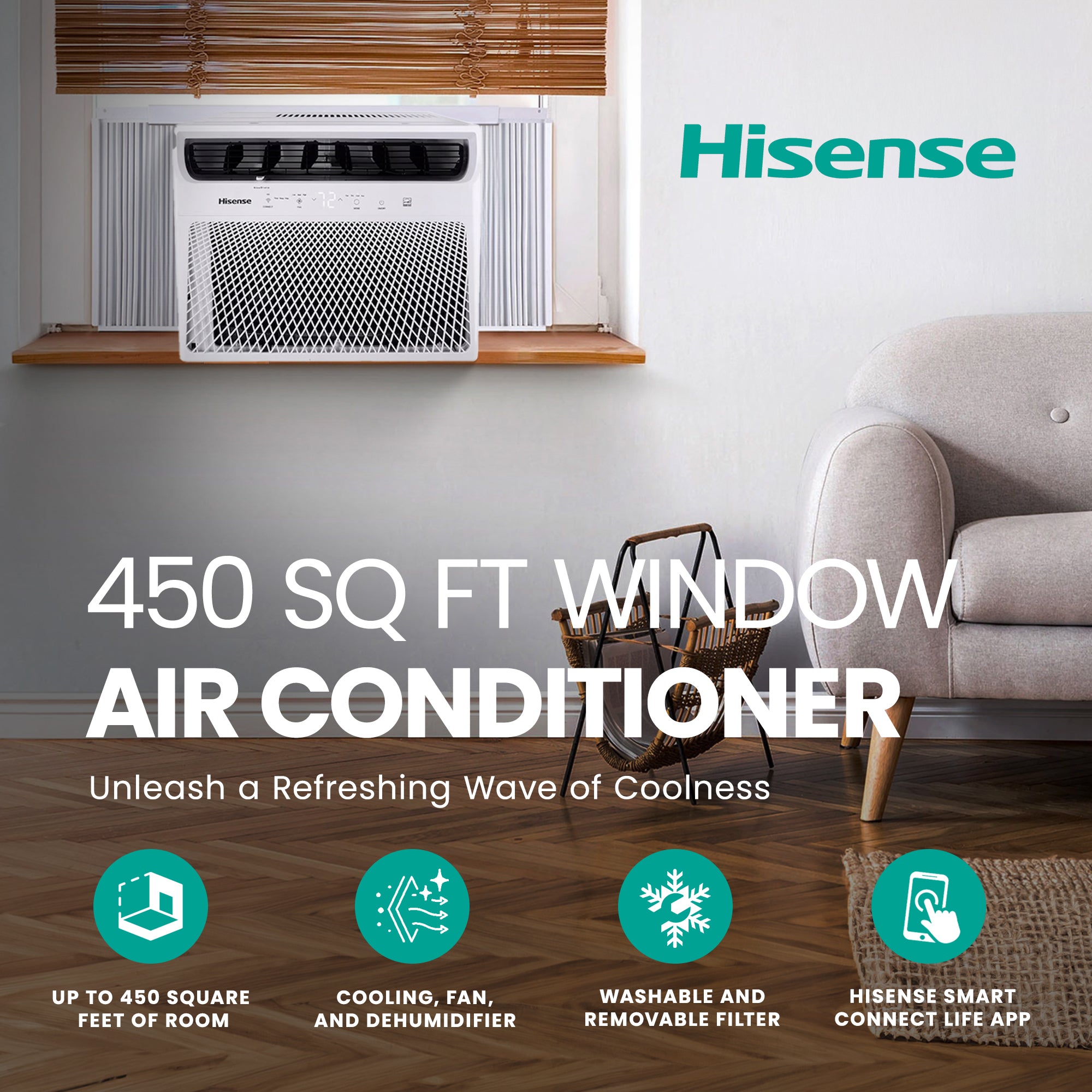 Hisense 450 Sq ft Air Conditioner w/Remote, & 4 Way Air Direction (Open Box)