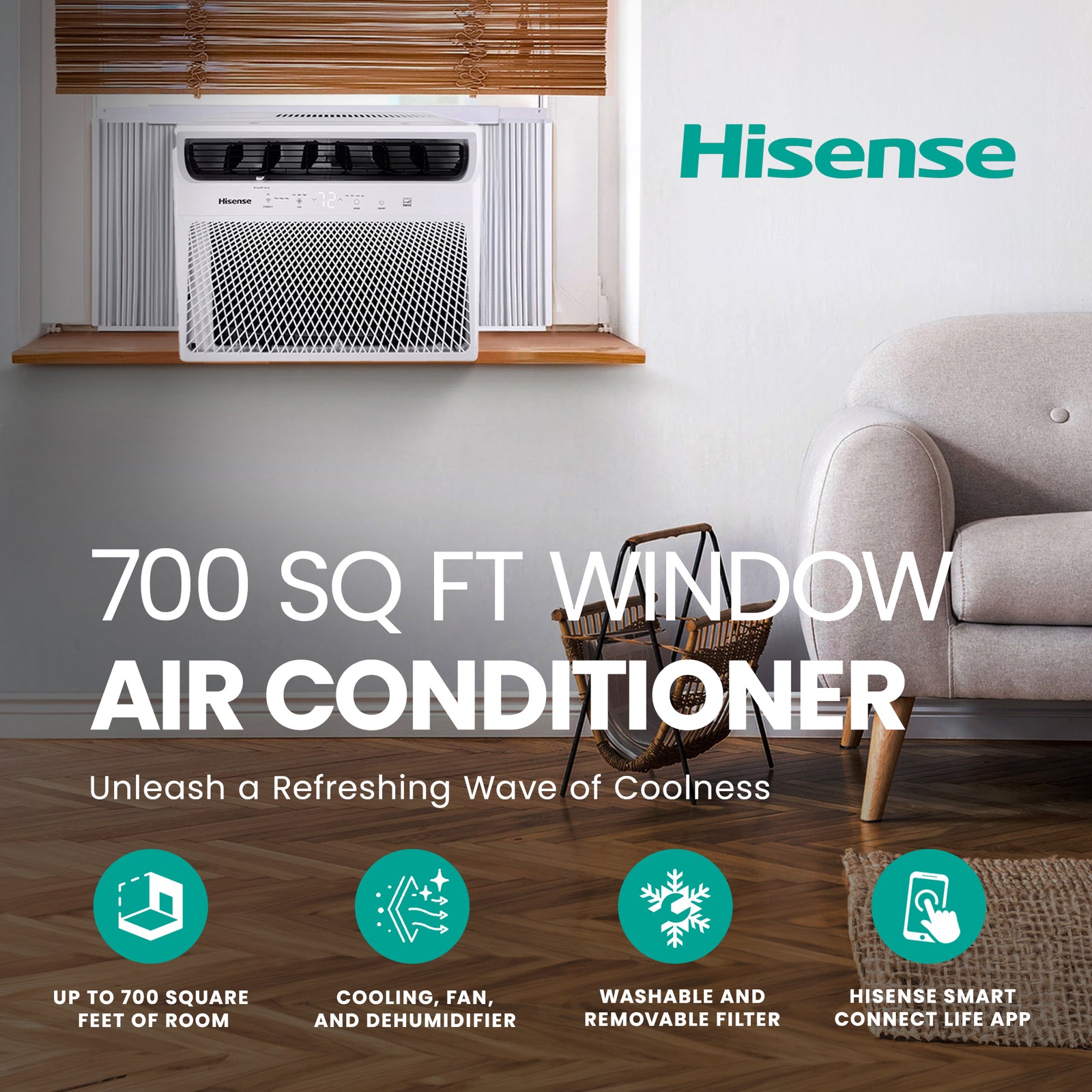 Hisense 700 Sq ft Air Conditioner w/Remote, 3 Modes & 4 Way Air Direction (Used) - VMInnovations