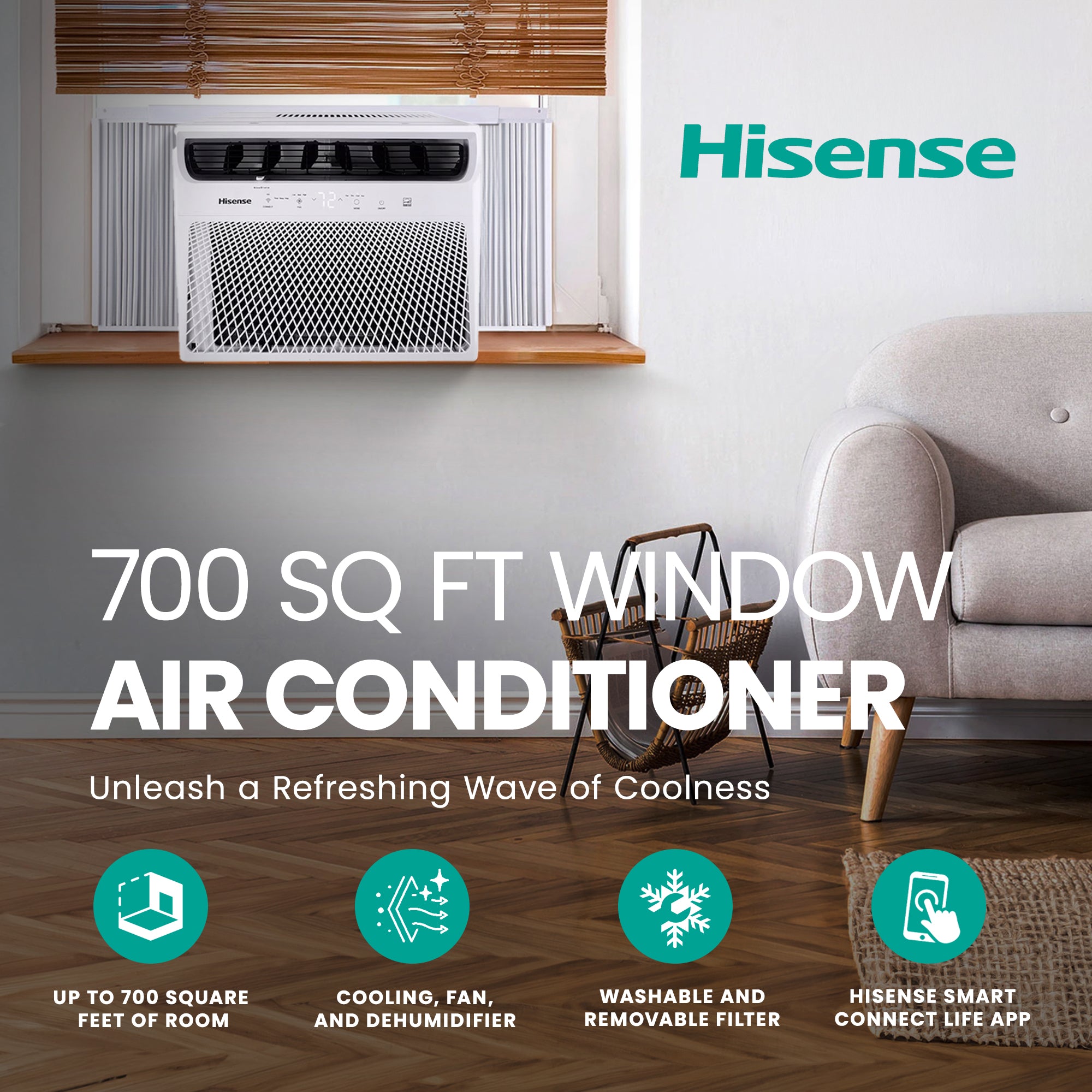 Hisense 700 Sq ft Air Conditioner w/Remote, 3 Modes & 4 Way Direction (Open Box)