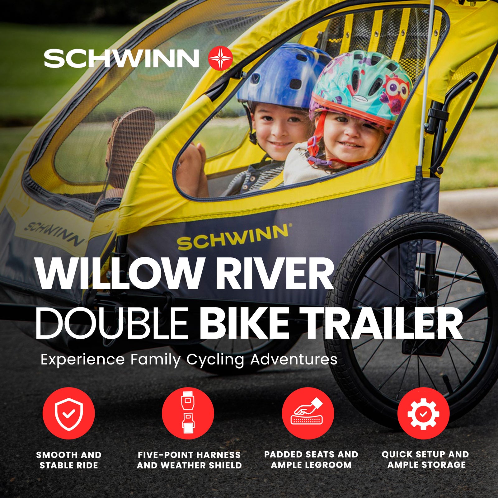 Schwinn Willow River Double Trailer w/Stroller Kit & Aluminum Frame Design(Used) - VMInnovations